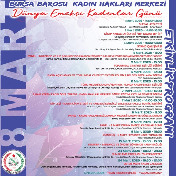 8 Mart Dünya Emekçi Kadınlar Günü Etkinlik Programı